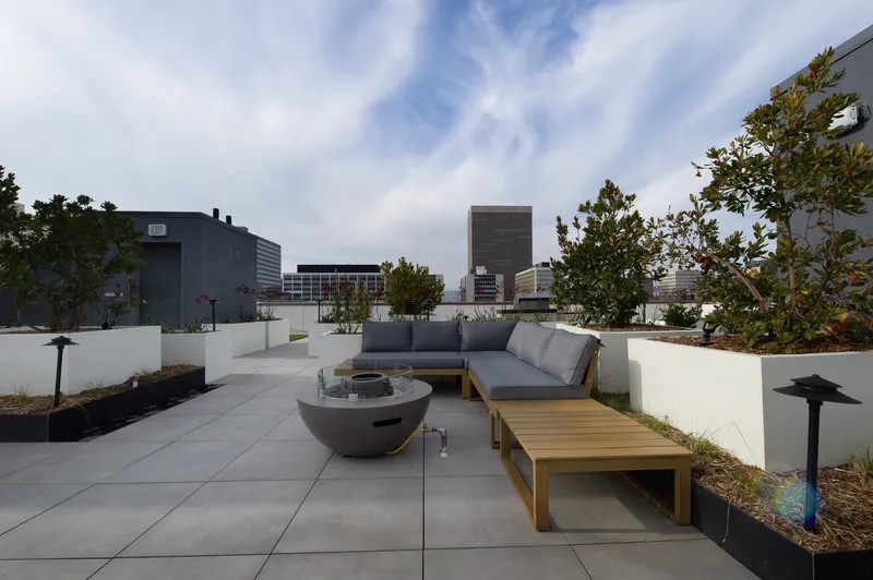Roof terrace at 738 Normandie in Koreatown, Los Angeles